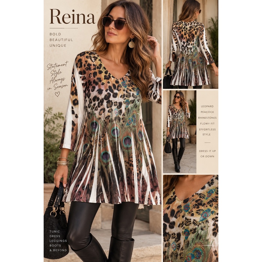 Reina Size 3 Leopard Peacock Rhinestone Tunic Dress Y2K Bling Animal Print